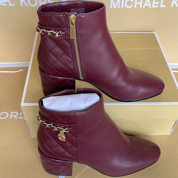 Michael Kors Elsa Merlot Leather Ankle Boots - Picture 3 of 16